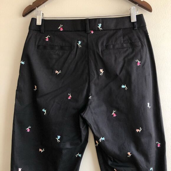 Briggs New York Floral Embroidered Crop Capri Dress Pants Bottoms Black - Picture 8 of 13